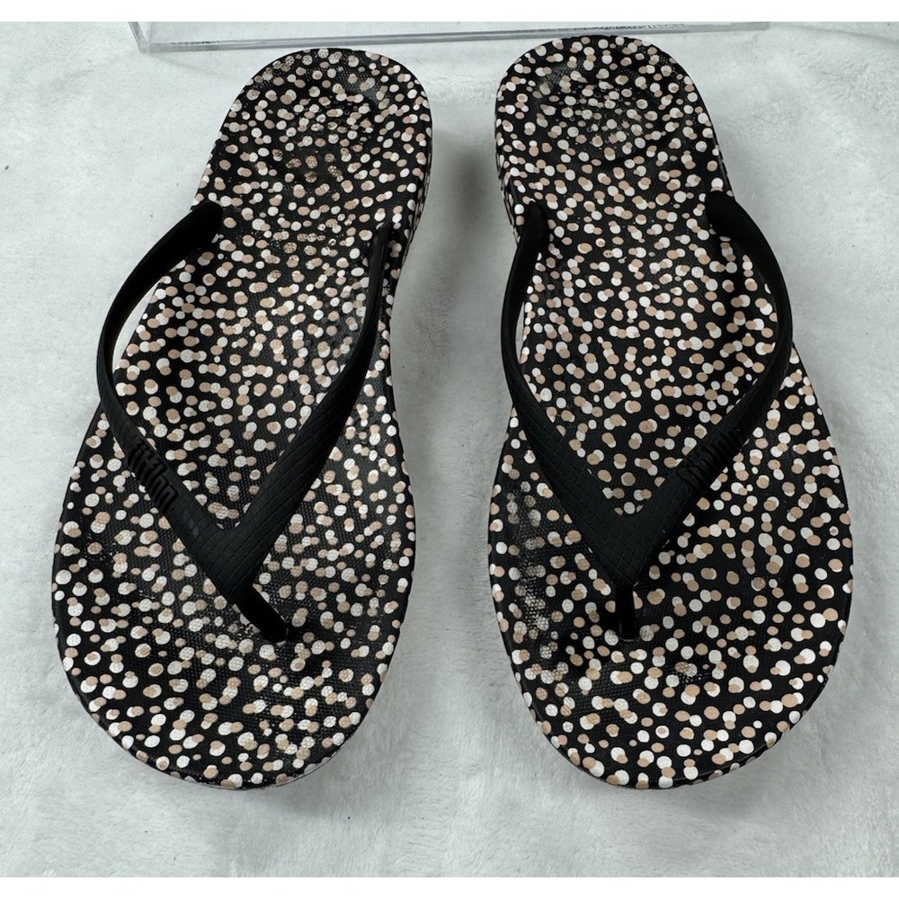 Fitflop Size 6 Flip flops orthopedic sandals Black Polka Dot‎ Comfort Arch